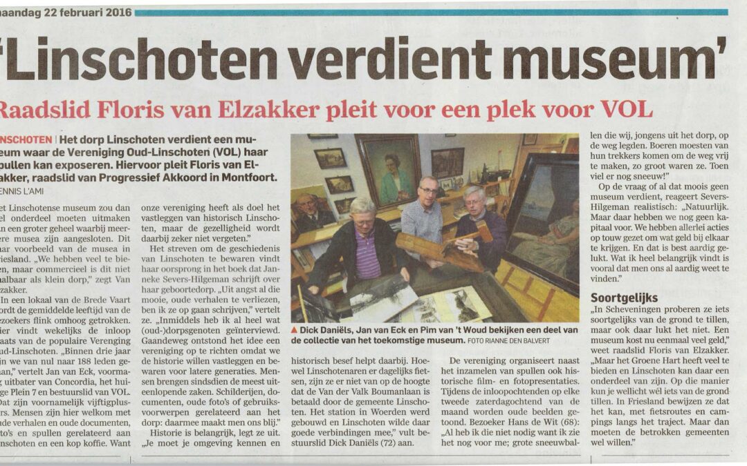 “Linschoten verdient een museum”, Artikel AD Groene Hart